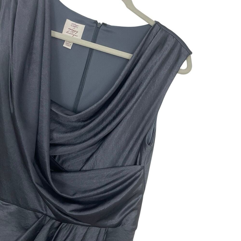 Suzi Chin For Maggy Boutique Vintage Silky Blue Shimmery Cowl Neck Dress View 3
